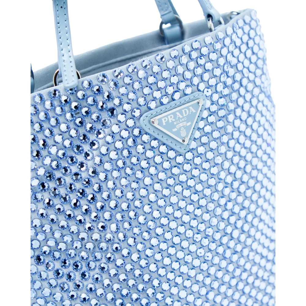 Prada Mini Satin Crystal Embellished Double Handle Crossbody Handbag Light - Picture 5 of 5